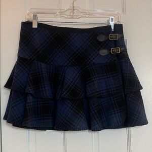Rugby, Ralph Lauren, Black and Blue Tartan, Wrap Mini Skirt, Size 6